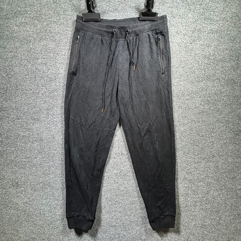 Aeropostale Jogger Sweatpants Mens M Black Fleece Drawstring Zip Pockets Workout